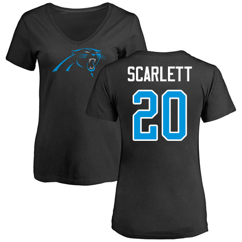 Carolina Panthers Black Women Jordan Scarlett Name and Number Logo Slim Fit NFL Football #20 T Shirt